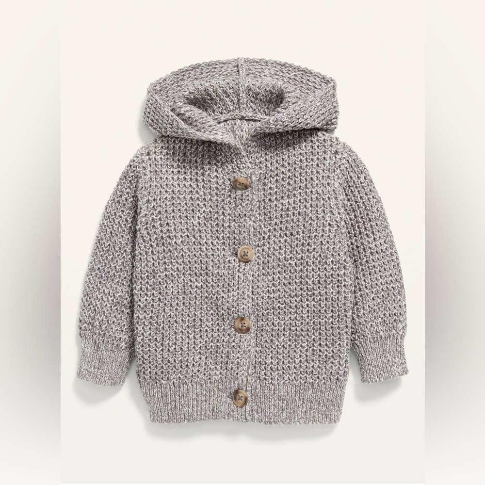 Old Navy Hooded Button Front Grey Knit Cardigan Sweater Baby Size 18-24 Months